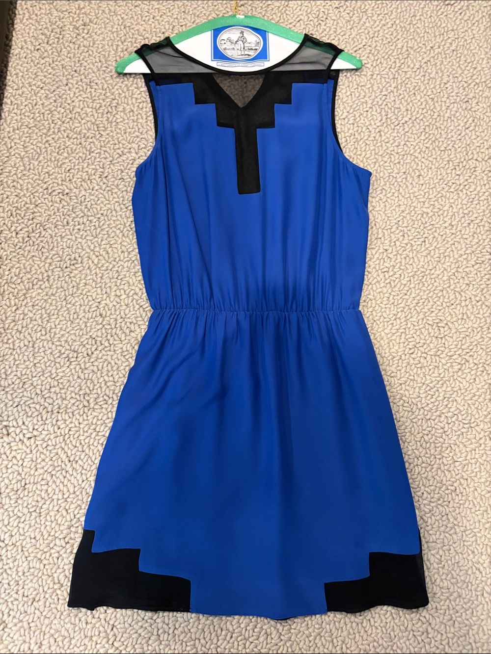 Parker Royal Blue Sleeveless Mini Dress with Black Trim Size S
